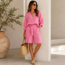 Conjunto Nolenne™ em Linho de Algodão com Camisa Ampla e Bermuda de Cós Ajustável
