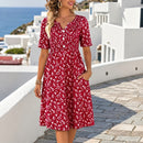 Vestido Midi Florena™ com Botões Frontais, Estampa Floral e Mangas Curtas